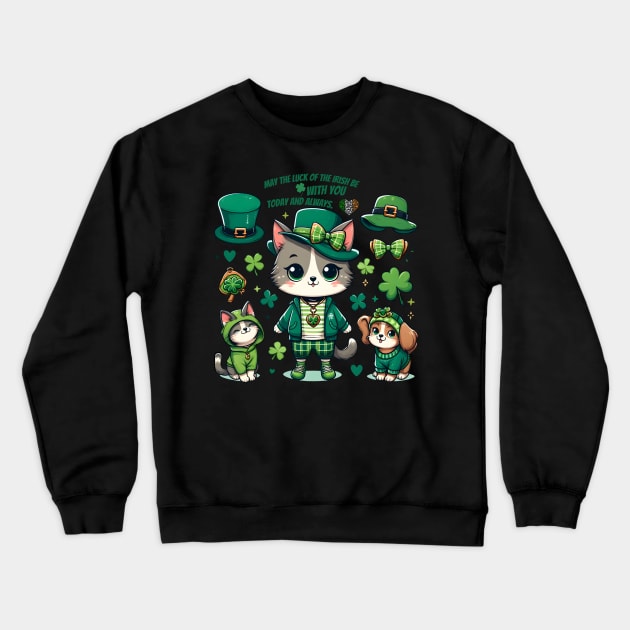 Lucky Feline Friends - St. Patrick’s Day Cat Design Crewneck Sweatshirt by FreshIdea8